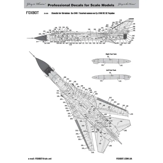 Foxbot 72-078 1/72 Stencils For Sukhoi Su-24m Ukrainian Air Force For Trumpeter Dragon Kits