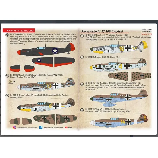 Print Scale 72-533 1/72 Messerschmitt Bf-109 Tropical