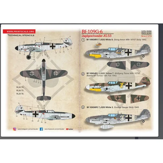 Print Scale 72-534 1/72 Messerschmitt Bf-109g-6 Jagdergeschwader Jg 53