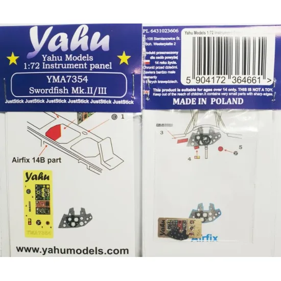 Yahu Model Yma7354 1/72 Instrument Panel For Swordfish Mkii/Iii For Airfix