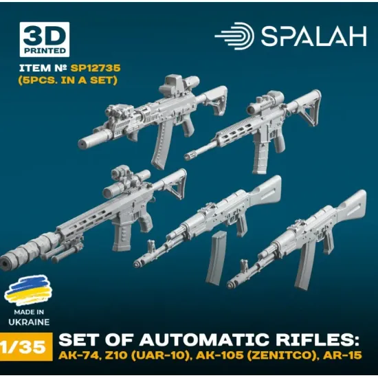 Spalah 12735 1/35 Automatic Rifles Ak-74 Ak-74 Without Magazine Z10 Uar-10 Ak-105 Zenitco Ar-15 5pcs Set Of Scale Models