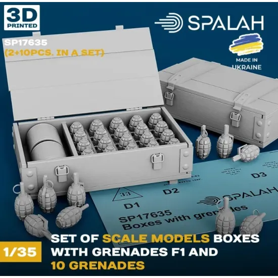 Spalah 17635 1/35 Boxes With Grenades F1 2 Psc And 10 Grenades Set Of Scale Models