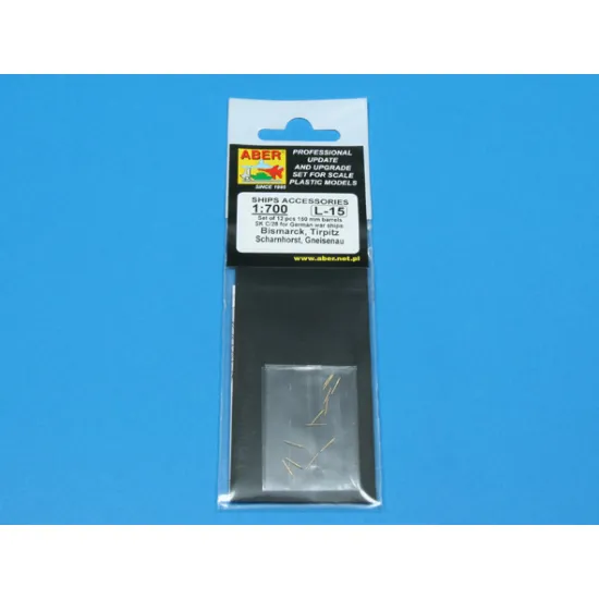 Set of 12 pcs 150 mm barrels for German ships Bismarck, Tirpitz, Scharnhorst, Gneisena 1/700 Aber 700-L15