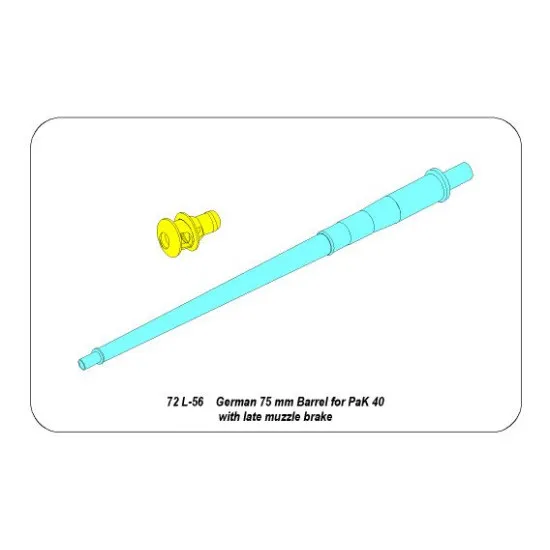 German 75mm gun barrel for PaK40 with late muzzle brake 1/72 Aber 72-L56