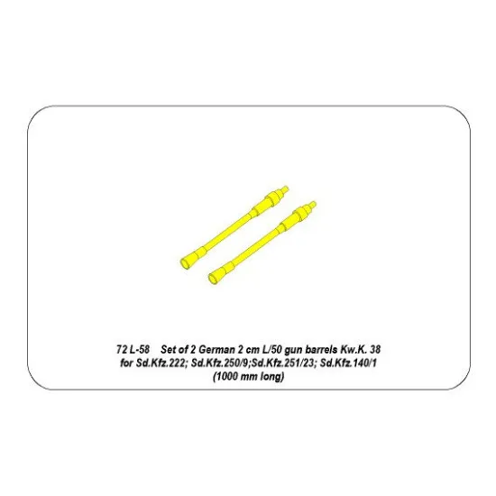 Set of 2 German 2cm L/50 gun barrels KwK 38 1/72 Aber 72-L58