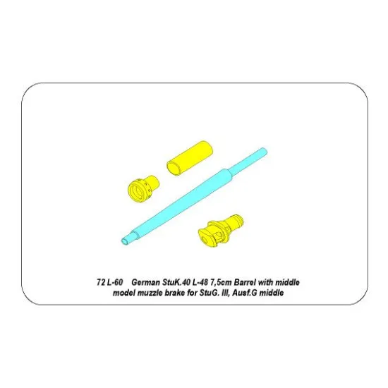 German StuK.40 L/48 7,5cm barrel with middle model muzzle brake for StuG.III Ausf.G 1/72 Aber 72-L60