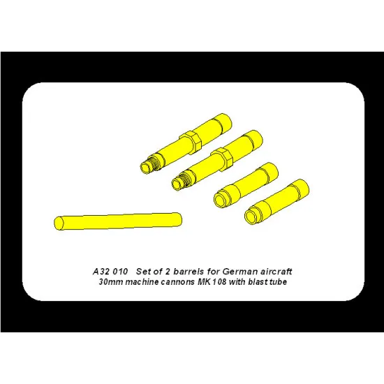 Set of 2 barrels for German aircraft 30mm machine cannons MK 108 with blast tube 1/32 Aber A32-010