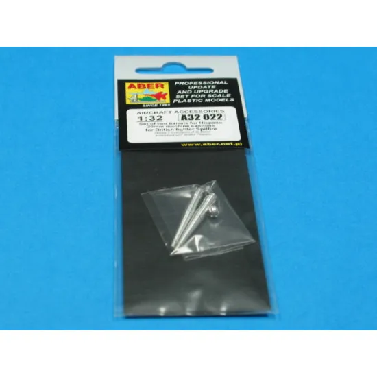 Set of 2 barrels for Hispano 20mm machine cannons for British fighter Spitfire 1/32 Aber A32-022