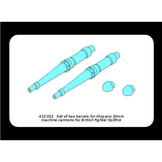 Set of 2 barrels for Hispano 20mm machine cannons for British fighter Spitfire 1/32 Aber A32-022