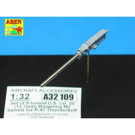 Set of 8 turned cal .50 (12,7mm) U.S. Browning M2 barrels for P-47 Thunderbolt 1/32 Aber A32-109