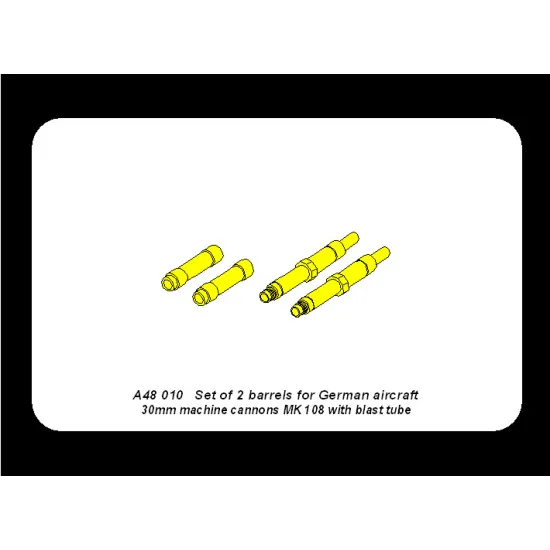 Set of 2 barrels for German aircraft 30mm machine cannons MK 108 with blast tube 1/48 Aber 48-010
