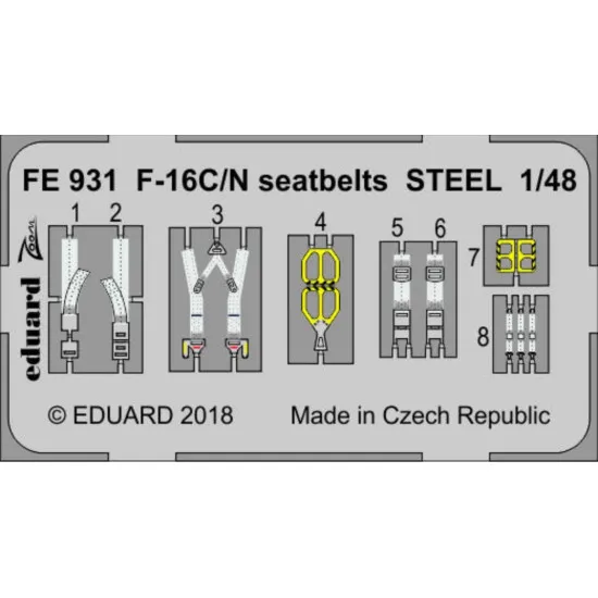 Eduard Fe931 1/48 F-16c/N Seatbelts Steel Photo-etched For Aircraft Zoom Set