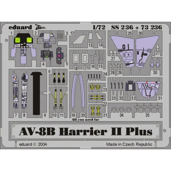 Photoetched set AV-8B Harrier II Plus, for Hasegawa kit 1/72 Eduard EDU-73236