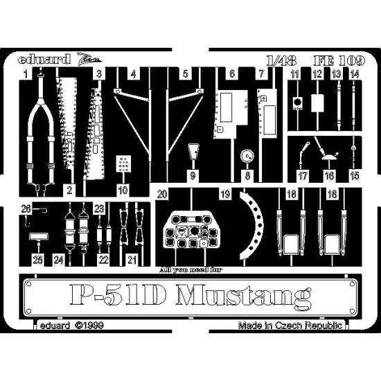 Photoetched set 1/48 Mustang P-51D, for Tamiya kit 1/48 Eduard FE109