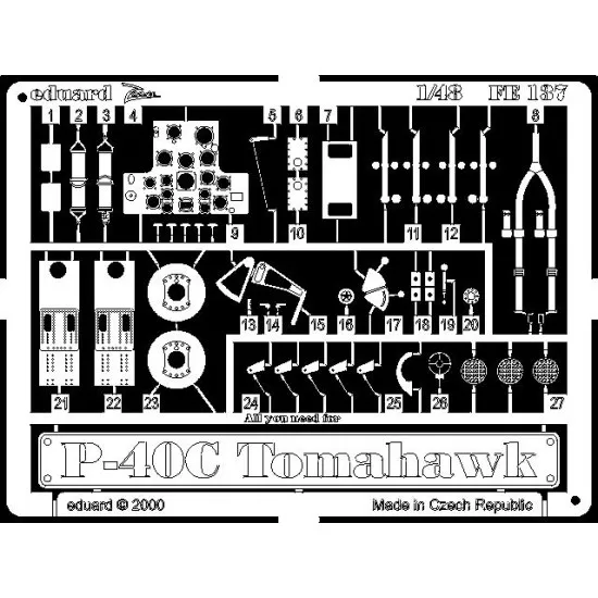Photoetched set P-40C, for Academy/Hobbycraft kit 1/48 Eduard FE137