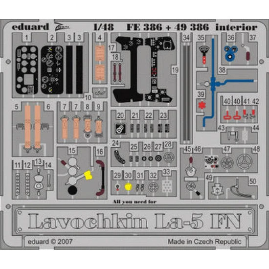 Photoetched setLavochkin La-5 FN interior Color, for Zvezda kit 1/48 Eduard FE386