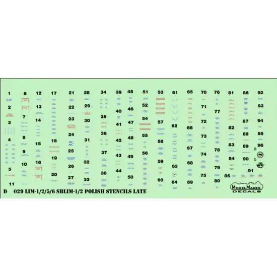 Modelmaker 1/72 D72029 Lim-1/2/5/6/Sblim-1/2 Polish Stencils Late Aircraft Decal