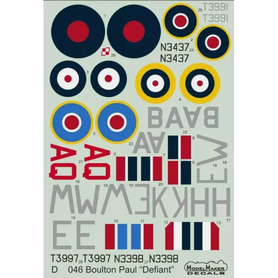 Modelmaker 1/72 D72046 Boulton Paul Defiant Aircraft Decal
