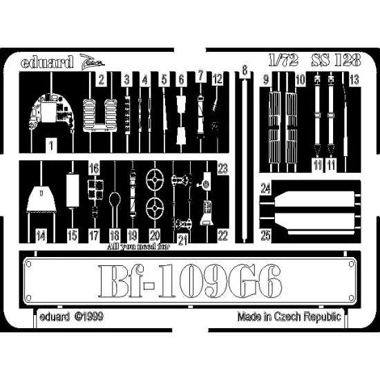 Photoetched set Bf-109G-6, for Academy kit 1/72 Eduard SS128
