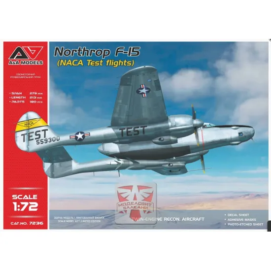 Aa Models 7236 1/72 Northrop F-15 Naca Test Flights Twin-engine Recon Aircraft