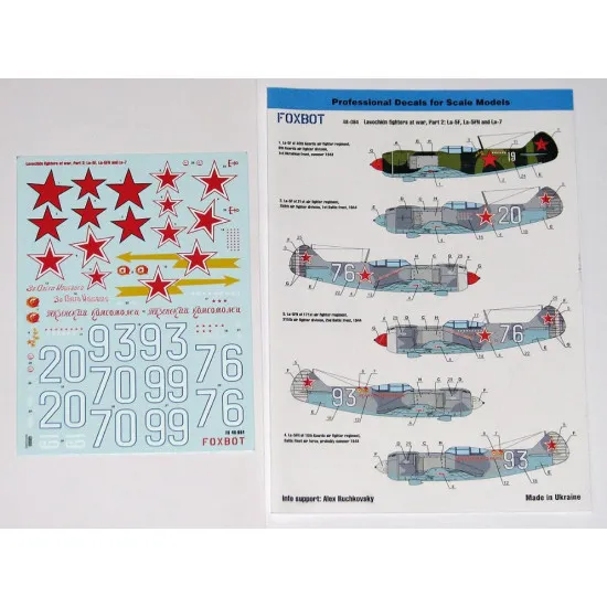 Foxbot 48-084 1/48 Lavochkin Fighters At War Part 2 La-5f La-5fn And La-7 For Academy Aml Bilek Kp Eduard Hasegawa Gavia South Front Vector Kits