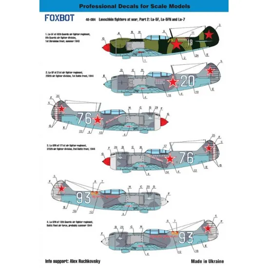 Foxbot 48-084 1/48 Lavochkin Fighters At War Part 2 La-5f La-5fn And La-7 For Academy Aml Bilek Kp Eduard Hasegawa Gavia South Front Vector Kits
