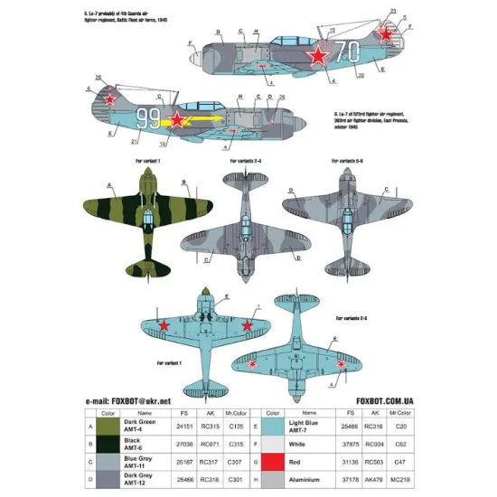 Foxbot 48-084 1/48 Lavochkin Fighters At War Part 2 La-5f La-5fn And La-7 For Academy Aml Bilek Kp Eduard Hasegawa Gavia South Front Vector Kits