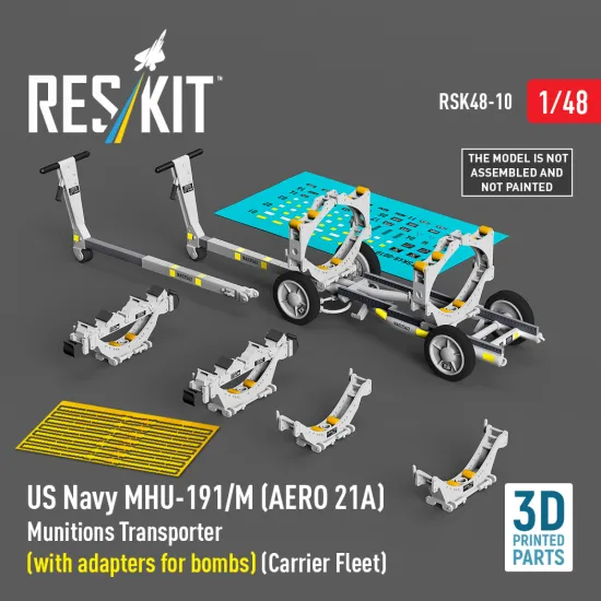 Reskit Rsk48-0010 1/48 Us Navy Mhu-191/M Aero 21a Munitions Transporter With Adapters For Bombs Carrier Fleet