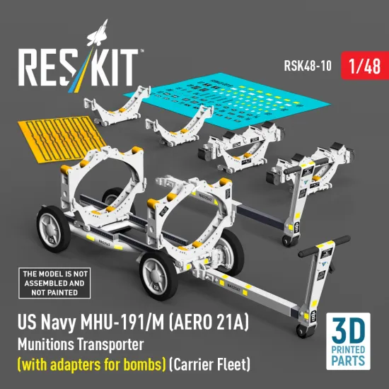 Reskit Rsk48-0010 1/48 Us Navy Mhu-191/M Aero 21a Munitions Transporter With Adapters For Bombs Carrier Fleet