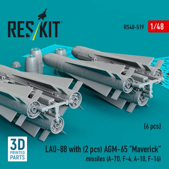 Reskit Rs48-0519 1/48 Lau-88 With 2 Pcs Agm-65 Maverick Missiles 6 Pcs