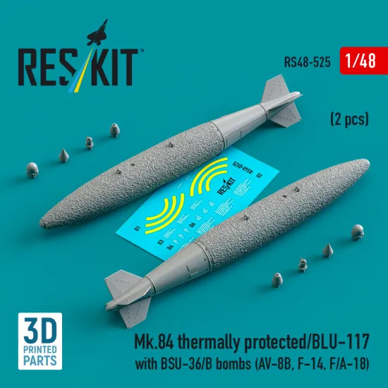 Reskit Rs48-0525 1/48 Mk.84 Thermally Protected/Blu-117 With Bsu-36/B Bombs 2 Pcs