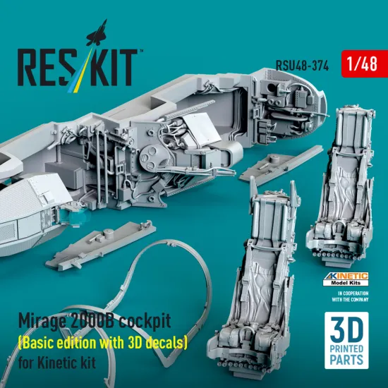 Reskit Rsu48-0374 1/48 Mirage 2000b Cockpit Basic Edition With 3d Decals For Kinetic
