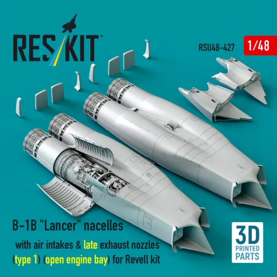 Reskit Rsu48-0427 1/48 B-1b Lancer Nacelles With Air Intakes And Late Exhaust Nozzles Type 1 Open Engine Bays For Revell Kit