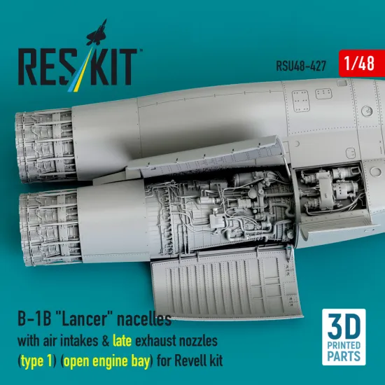 Reskit Rsu48-0427 1/48 B-1b Lancer Nacelles With Air Intakes And Late Exhaust Nozzles Type 1 Open Engine Bays For Revell Kit