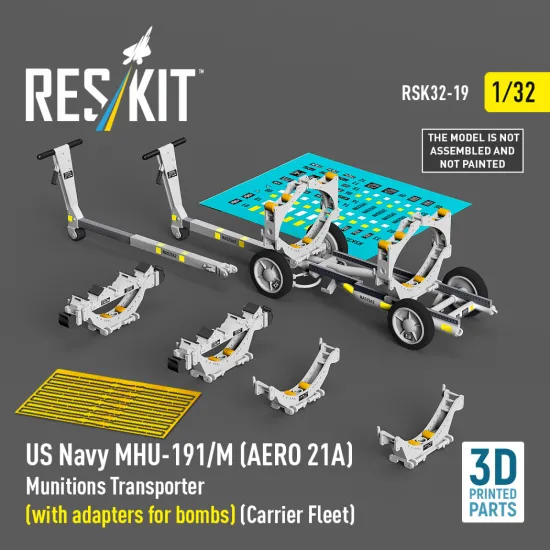 Reskit Rsk32-0019 1/32 Us Navy Mhu-191/M Aero 21a Munitions Transporter With Adapters For Bombs Carrier Fleet