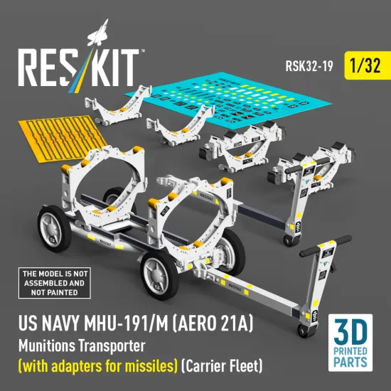 Reskit Rsk32-0019 1/32 Us Navy Mhu-191/M Aero 21a Munitions Transporter With Adapters For Bombs Carrier Fleet