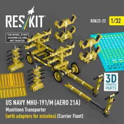 Reskit Rsk32-0022 1/32 Us Navy Mhu-191/M Aero 21a Munitions Transporter With Adapters For Missiles Carrier Fleet