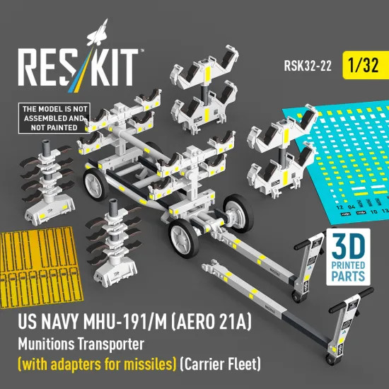Reskit Rsk32-0022 1/32 Us Navy Mhu-191/M Aero 21a Munitions Transporter With Adapters For Missiles Carrier Fleet