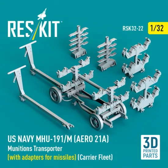 Reskit Rsk32-0022 1/32 Us Navy Mhu-191/M Aero 21a Munitions Transporter With Adapters For Missiles Carrier Fleet