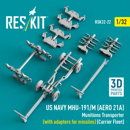 Reskit Rsk32-0022 1/32 Us Navy Mhu-191/M Aero 21a Munitions Transporter With Adapters For Missiles Carrier Fleet
