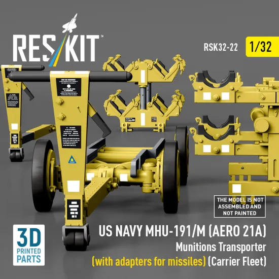 Reskit Rsk32-0022 1/32 Us Navy Mhu-191/M Aero 21a Munitions Transporter With Adapters For Missiles Carrier Fleet