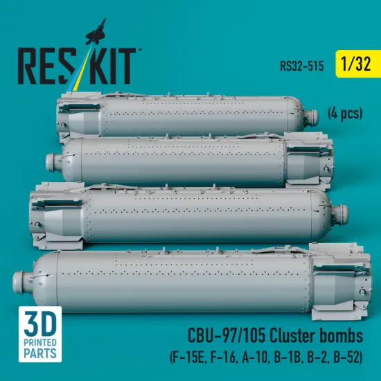 Reskit Rs32-0515 1/32 Cbu-97/105 Cluster Bombs 4 Pcs 3d Printed Resin Kit