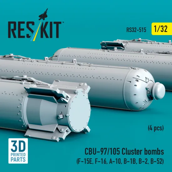 Reskit Rs32-0515 1/32 Cbu-97/105 Cluster Bombs 4 Pcs 3d Printed Resin Kit