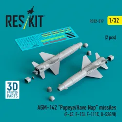 Reskit Rs32-0517 1/32 Agm-142 Popeye/Have Nap Missiles 2 Pcs 3d Printed Resin Kit