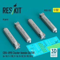 Reskit Rs32-0523 1/32 Cbu-89b Cluster Bombs Gator 4 Pcs Resin Kit