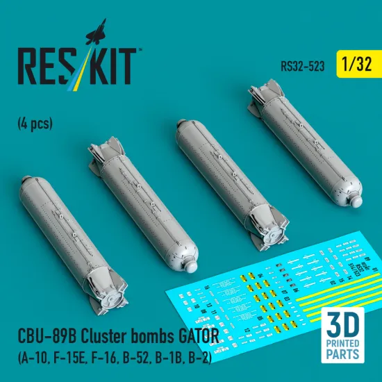 Reskit Rs32-0523 1/32 Cbu-89b Cluster Bombs Gator 4 Pcs Resin Kit