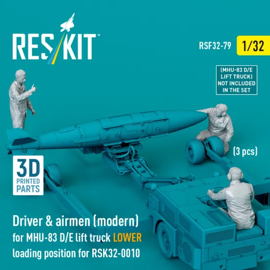 Reskit Rsf32-0079 1/32 Driver And Airmen Modern 3 Pcs Mhu-83 D/E Lift Truck Lower Loading Position For Rsk32-0010