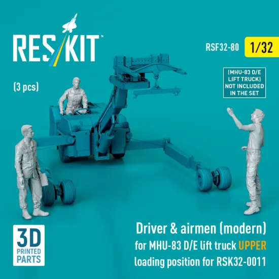 Reskit Rsf32-0080 1/32 Driver And Airmen Modern 3 Pcs Mhu-83 D/E Lift Truck Upper Loading Position For Rsk32-0011