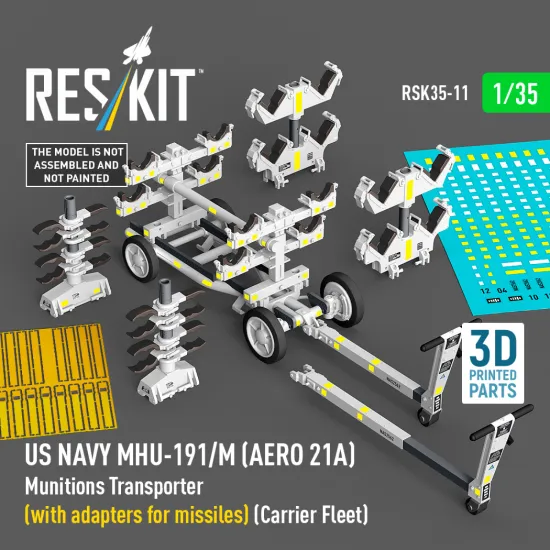 Reskit Rsk35-0011 1/35 Us Navy Mhu-191/M Aero 21a Munitions Transporter With Adapters For Missiles Carrier Fleet
