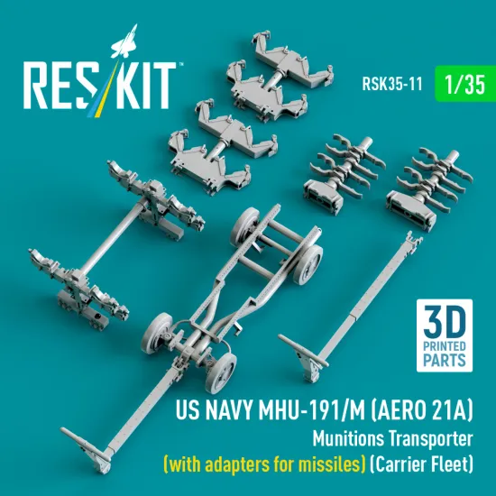 Reskit Rsk35-0011 1/35 Us Navy Mhu-191/M Aero 21a Munitions Transporter With Adapters For Missiles Carrier Fleet